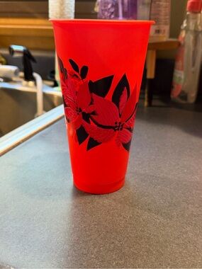 Bold Red Floral Plastic Starbucks Tumbler